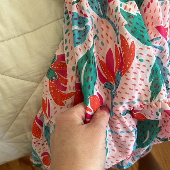 J. MARIE Floral Print Smocked Ruffle Tiered Mini Dress in Multicolor small - Picture 11 of 16